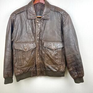 Vintage Mens Bomber Jacket Sz M Genuine Lambskin Leather Distressed Brown Pilot